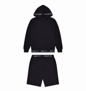 Black Trapstar Hyperdrive Rib Hoodie Men's Tracksuits | QEXKMV-871