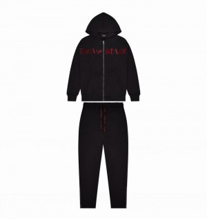 Black Trapstar Script Zip Through Hoodie Men's Tracksuits | ZPKQXE-974