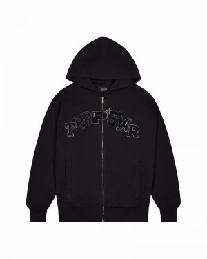 Black Trapstar Wildcard Chenille Zip Hoodie Men's Tracksuits | RYSKPQ-682