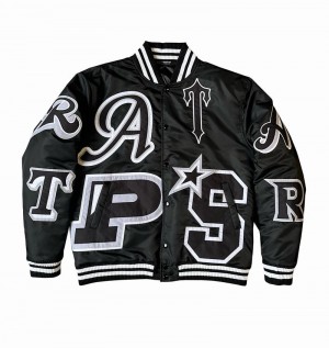 Black Trapstar Wildcard Varsity Men's Jackets | UBAFGL-579