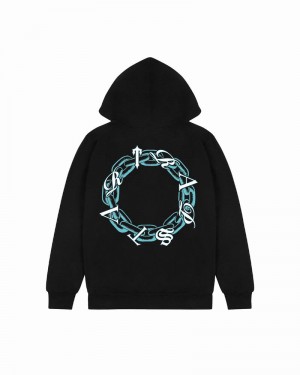 Black / Turquoise Trapstar Chain Script Men's Hoodie | XEWCAO-130