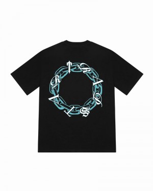 Black / Turquoise Trapstar Chain Script Tee Men's T Shirts | QMPSGJ-270