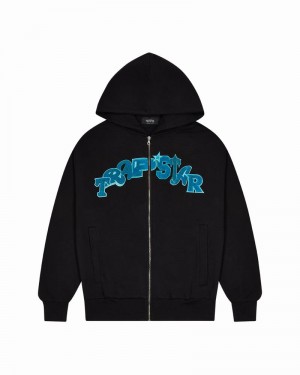 Black / Turquoise Trapstar Wildcard Chenille Men's Hoodie | DSKZUR-078