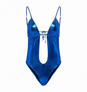 Blue Trapstar Metallic Cutout One Piece Women's Swimsuit | HCONUT-869