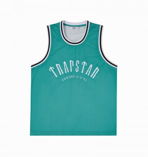 Blue / White Trapstar Irongate Arch Basketball Vest Men's T Shirts | NQVBFR-934