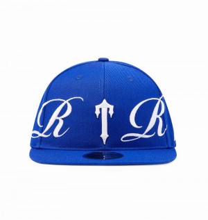 Blue / White Trapstar Script Fitted Men's Caps | PFJZAE-196