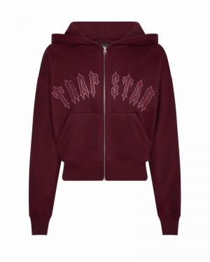 Burgundy Trapstar Mesh Irongate Arch Hoodie Women's Tracksuits | MLEKUA-480