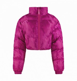 Fuchsia Pink Trapstar Cropped T Jacquard Puffer Women's Jackets | RDISOJ-894