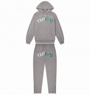 Grey / Blue Trapstar Irongate Chenille Arch Hooded Men's Tracksuits | JENWLC-467