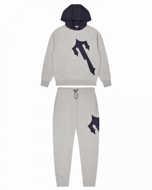 Grey / Navy Trapstar Irongate T Hood Men's Tracksuits | PKZEVT-746