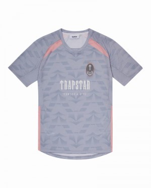 Grey / Pink Trapstar Irongate Football Jersey Men's T Shirts | FEWCHJ-615