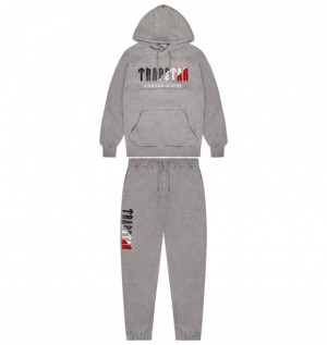 Grey / Red Trapstar Chenille Decoded 2.0 Hooded Men's Tracksuits | AJVZWQ-023