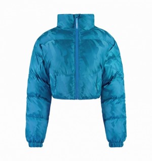 Turquoise Trapstar Cropped T Jacquard Puffer Women's Jackets | CGSVFA-532