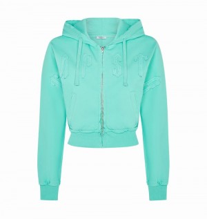 Turquoise Trapstar Irongate Cropped Batwing Zip Hoodie Women's Tracksuits | VQXIZU-375