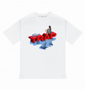 White Trapstar Can't Trap A Trapper Tee Men's T Shirts | VKDEPN-015