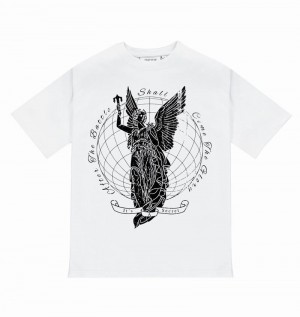 White Trapstar Global Triumph Tee Men's T Shirts | XTRVBY-537