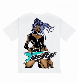 White Trapstar Rockstar Tee Men's T Shirts | UWEDZA-968