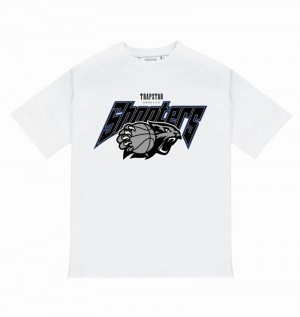 White Trapstar Shooters Playoff Tee Men's T Shirts | QAKJOR-679