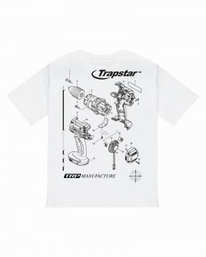 White Trapstar TRP Manufacture Tee Men's T Shirts | KXUPZG-761