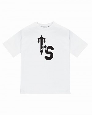 White / Black Trapstar TS-Star Tee Men's T Shirts | LGJPUK-987