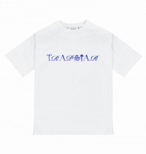 White / Blue Trapstar Script Fade Tee Men's T Shirts | LTXBVE-126