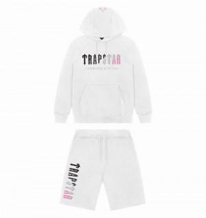 White / Pink Trapstar Decoded Hooded Short Men's Sets | KXEVQM-471