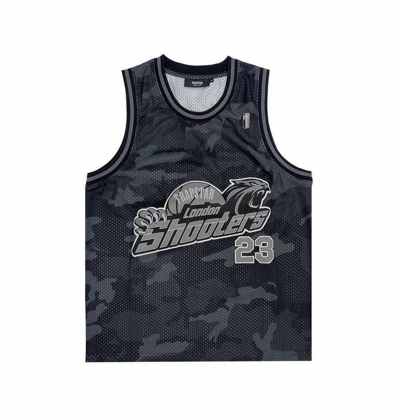 Black Camo Trapstar Shooters SS23 Basketball Vest Men\'s T Shirts | ACKUFM-421