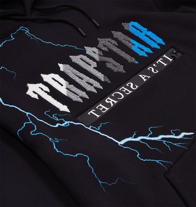 Black Silver Blue Trapstar Chenille Decoded 2.0 Hoodie Men's Tracksuits | KFJDEV-634