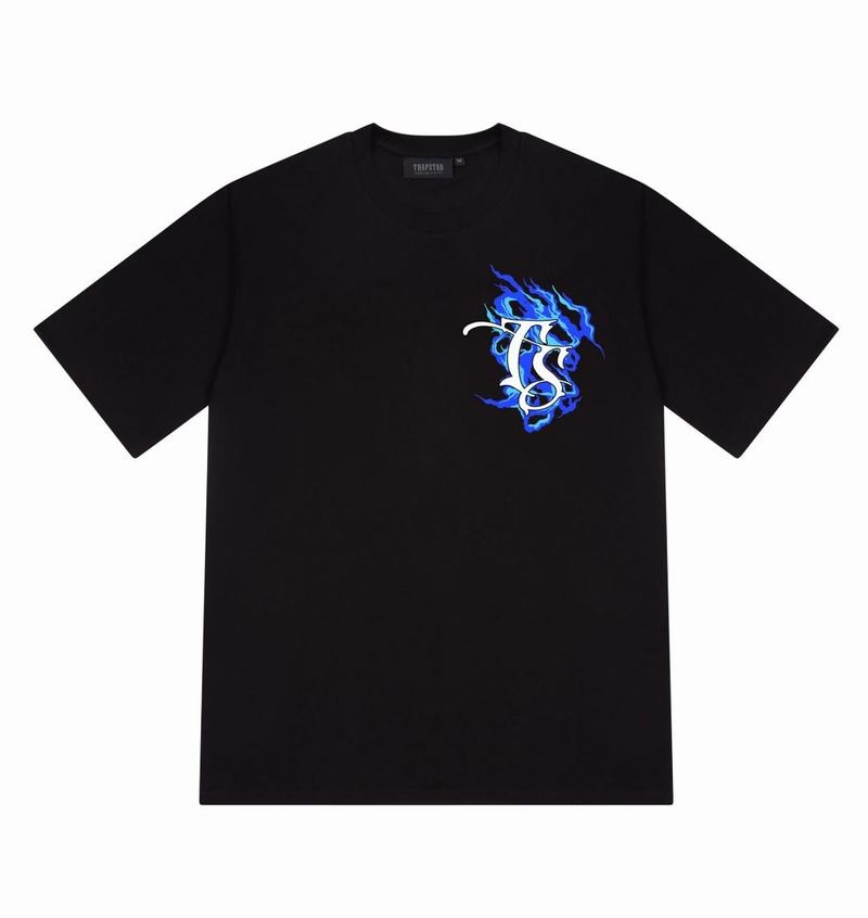 Black Trapstar Chrome Flame SS23 Tee Men's T Shirts | WHTZYU-578