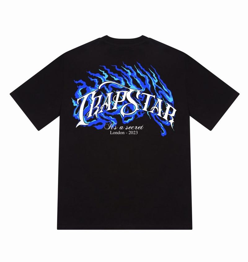 Black Trapstar Chrome Flame SS23 Tee Men\'s T Shirts | WHTZYU-578