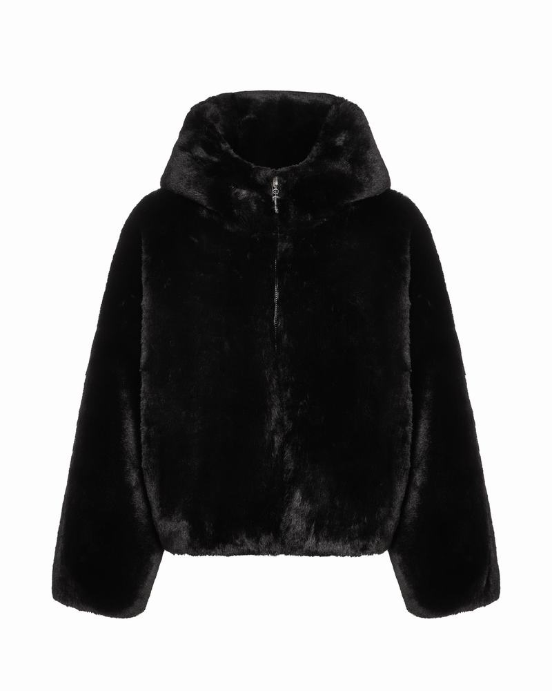 Black Trapstar Irongate T Oversized Fur Coat Women's Jackets | BKHXSV-279