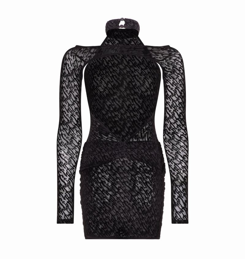 Black Trapstar Jacquard Mesh Women's Dress | LQBMOK-250