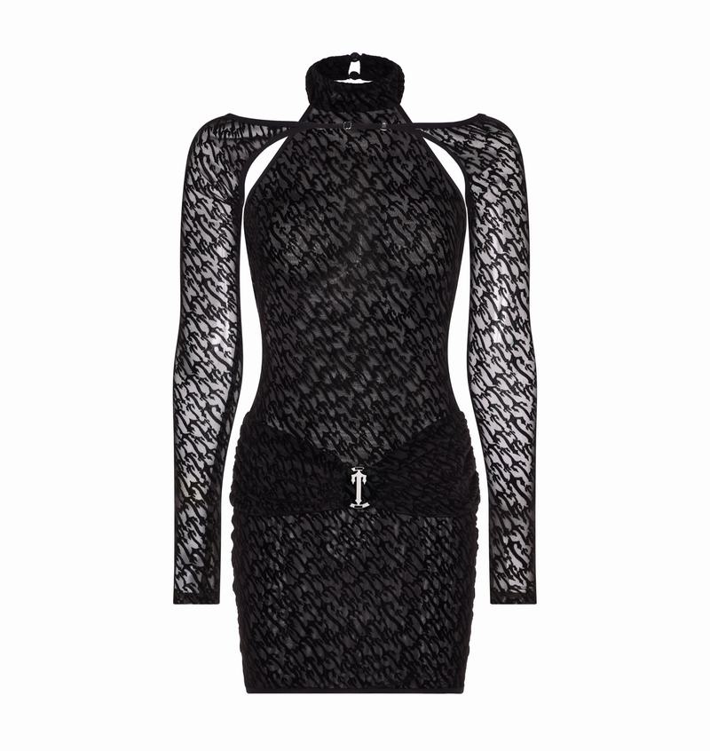 Black Trapstar Jacquard Mesh Women\'s Dress | LQBMOK-250