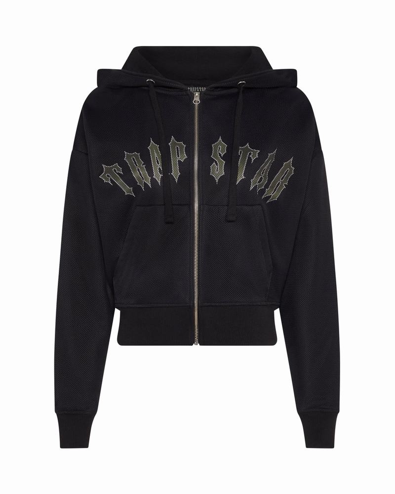 Black Trapstar Mesh Irongate Arch Women's Hoodie | QBRXTY-748