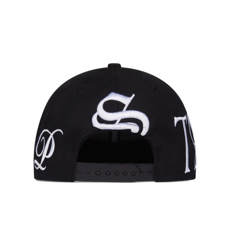 Black Trapstar Script Fitted Men's Caps | HOCYJQ-714