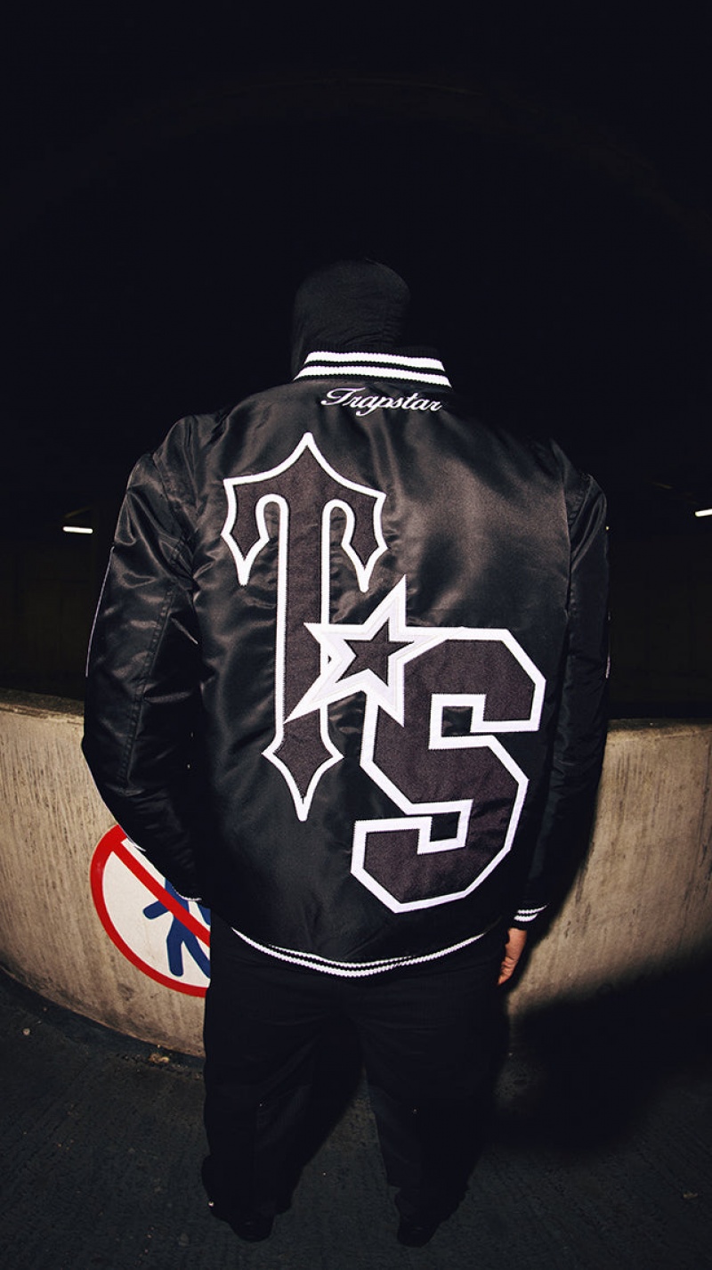 Black Trapstar Wildcard Varsity Men's Jackets | UBAFGL-579