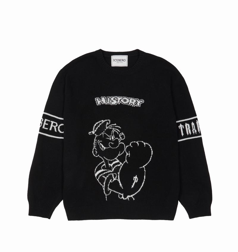 Black Trapstar x Iceberg Black Knitted Popeye Men\'s Sweater | JIXCZE-856