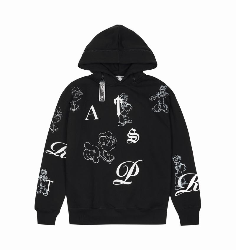 Black Trapstar x Iceberg Embroidered and Printed Popeye Men\'s Hoodie | PKDJOG-079