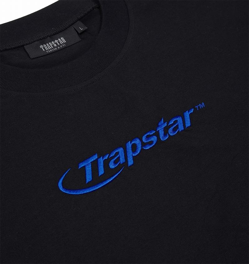 Black / Blue Trapstar Hyperdrive Embroidered Tee Men's T Shirts | ZIQYGS-482