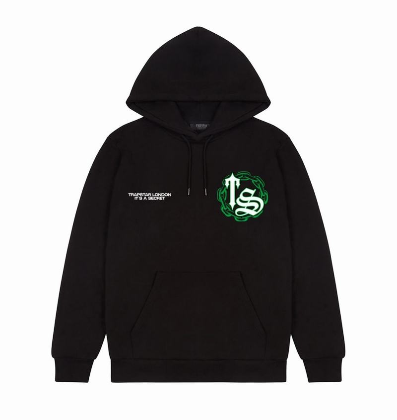 Black / Green Trapstar Chain Script Men's Hoodie | LBSIFH-480