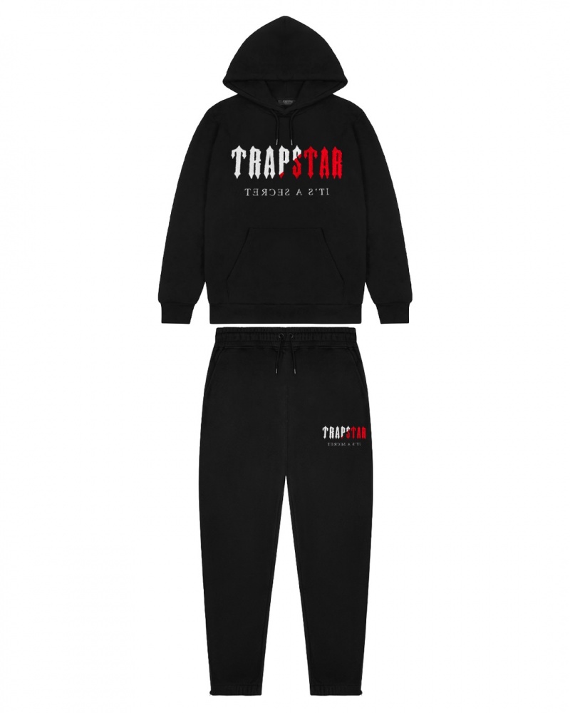 Black / Red Trapstar Decoded Chenille Hooded Men\'s Tracksuits | KEXPYZ-023