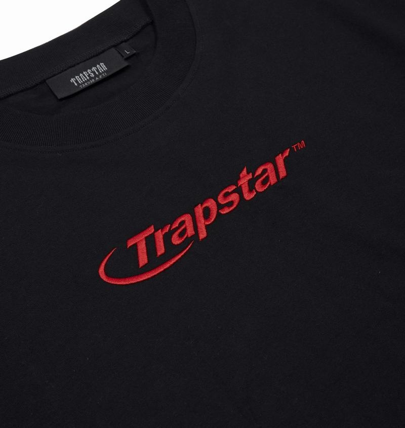 Black / Red Trapstar Hyperdrive Embroidered Tee Men's T Shirts | HUPYNC-328