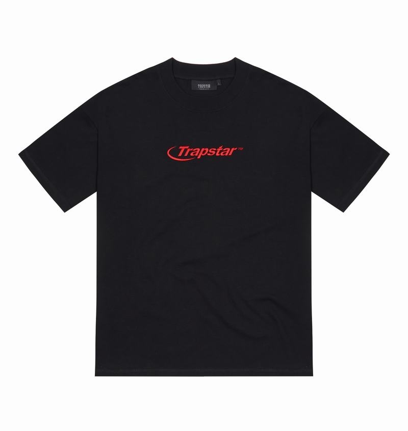 Black / Red Trapstar Hyperdrive Embroidered Tee Men\'s T Shirts | HUPYNC-328