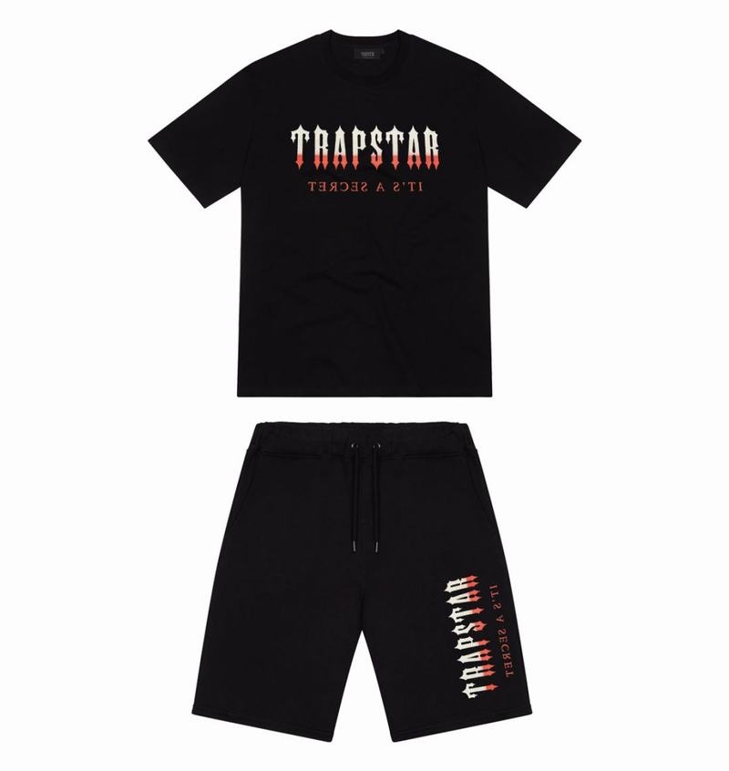 Black / Red Trapstar Oversized Decoded Shorts Men's Sets | MJUYRP-793