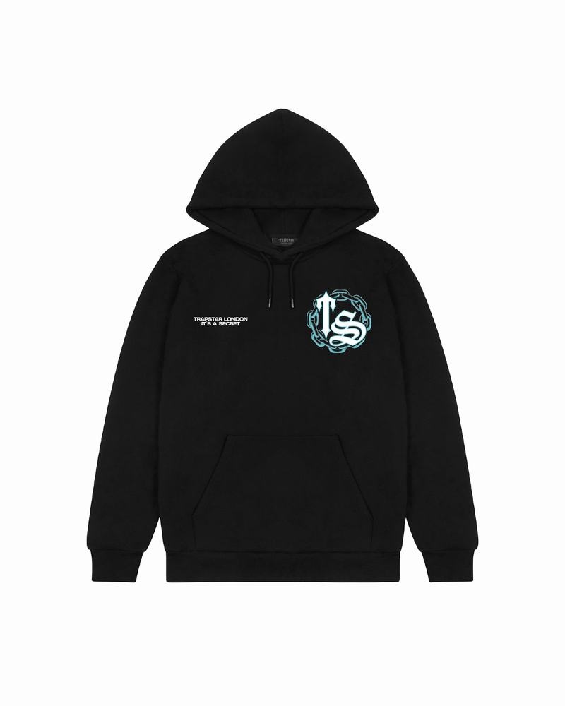 Black / Turquoise Trapstar Chain Script Men's Hoodie | XEWCAO-130