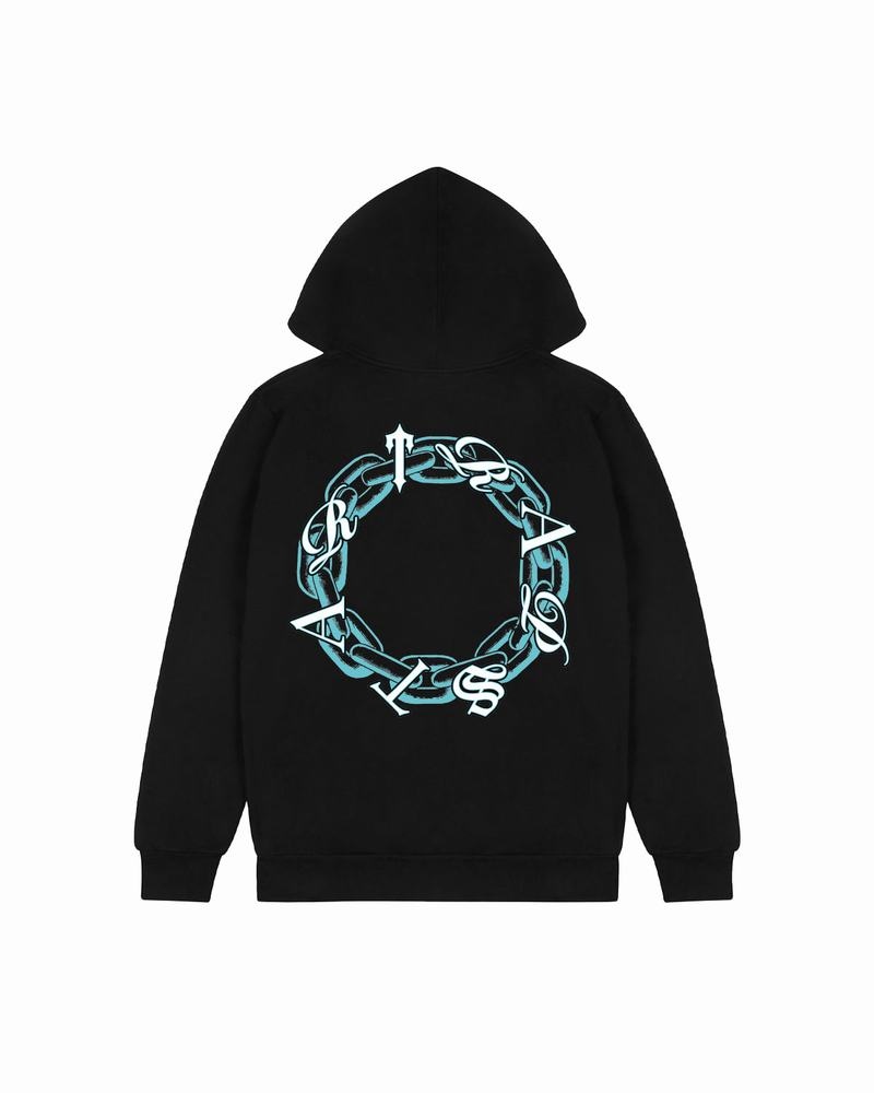 Black / Turquoise Trapstar Chain Script Men\'s Hoodie | XEWCAO-130