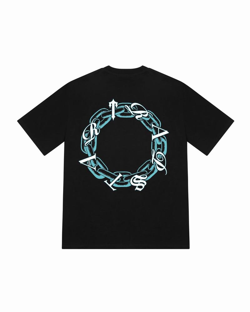 Black / Turquoise Trapstar Chain Script Tee Men\'s T Shirts | QMPSGJ-270