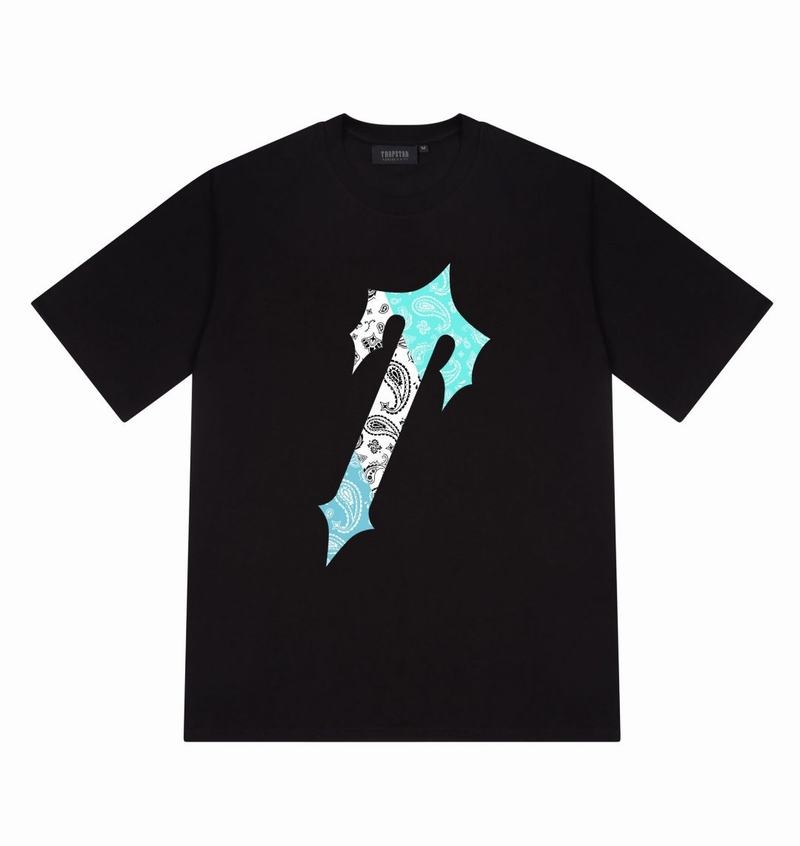 Black / Turquoise Trapstar Irongate Paisley Tee Men's T Shirts | QGHFEL-152