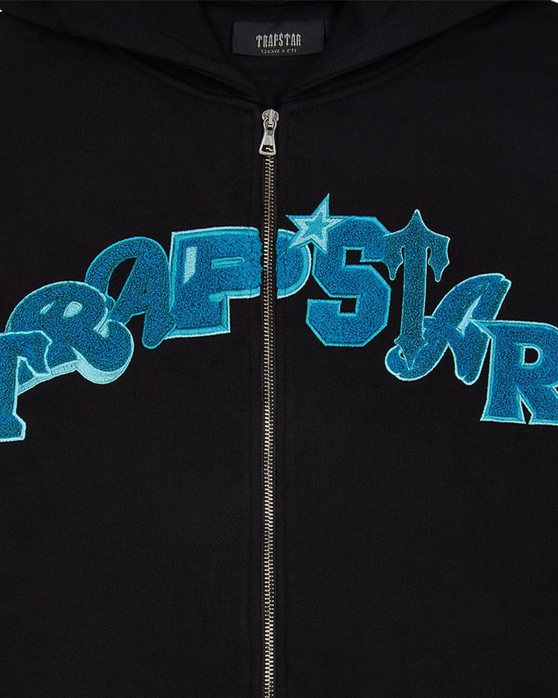 Black / Turquoise Trapstar Wildcard Chenille Men's Hoodie | DSKZUR-078