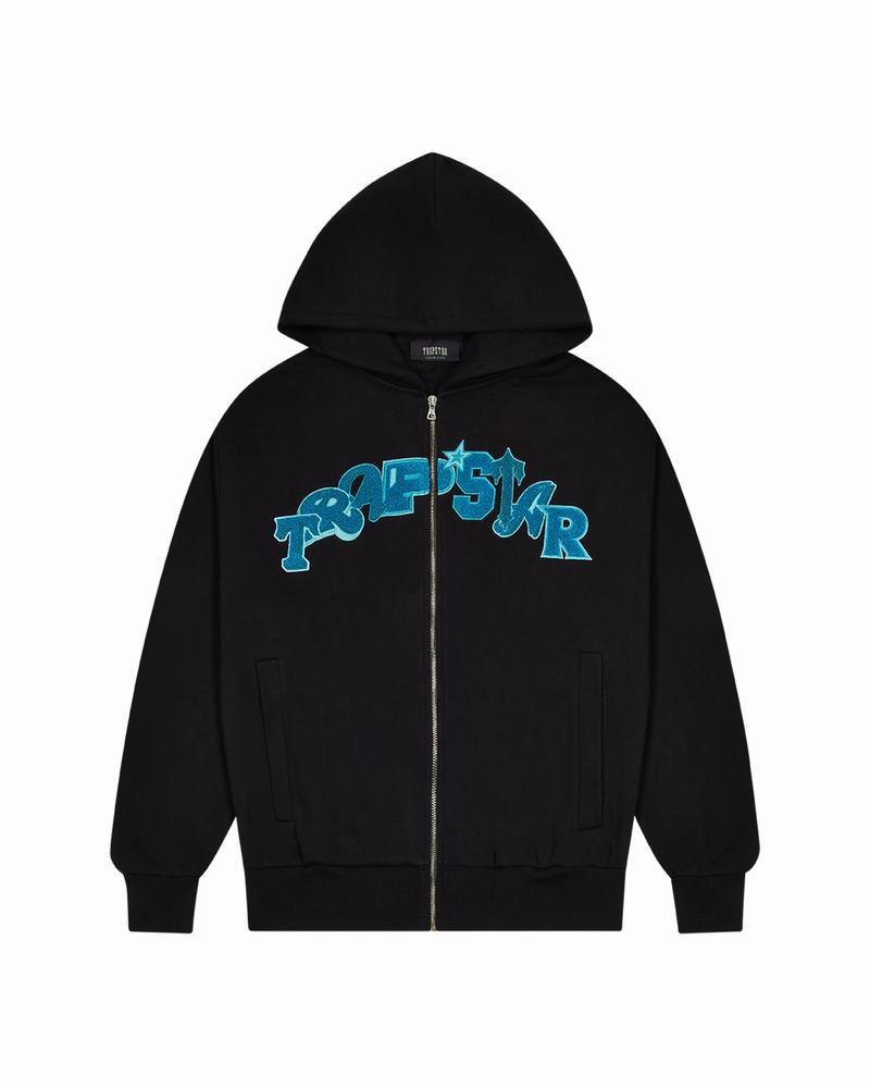 Black / Turquoise Trapstar Wildcard Chenille Men\'s Hoodie | DSKZUR-078